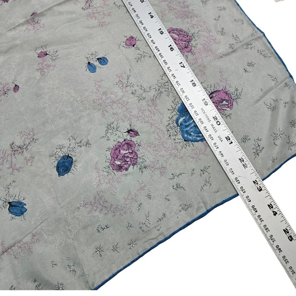 Vintage 50s 60s‎  Floral Scarf Women Blue Purple Silk Blend Hand Rolled Japan